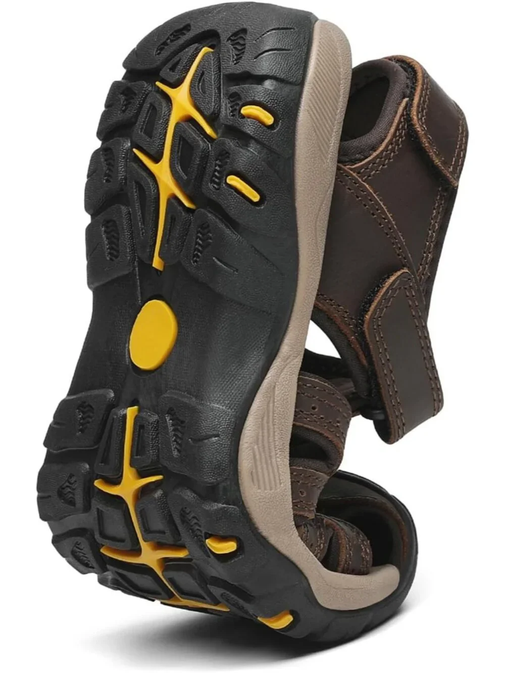 Mens Dark Brown Closed Toe Leather Athletic Outdoor Hiking Sport Sandal Shoes